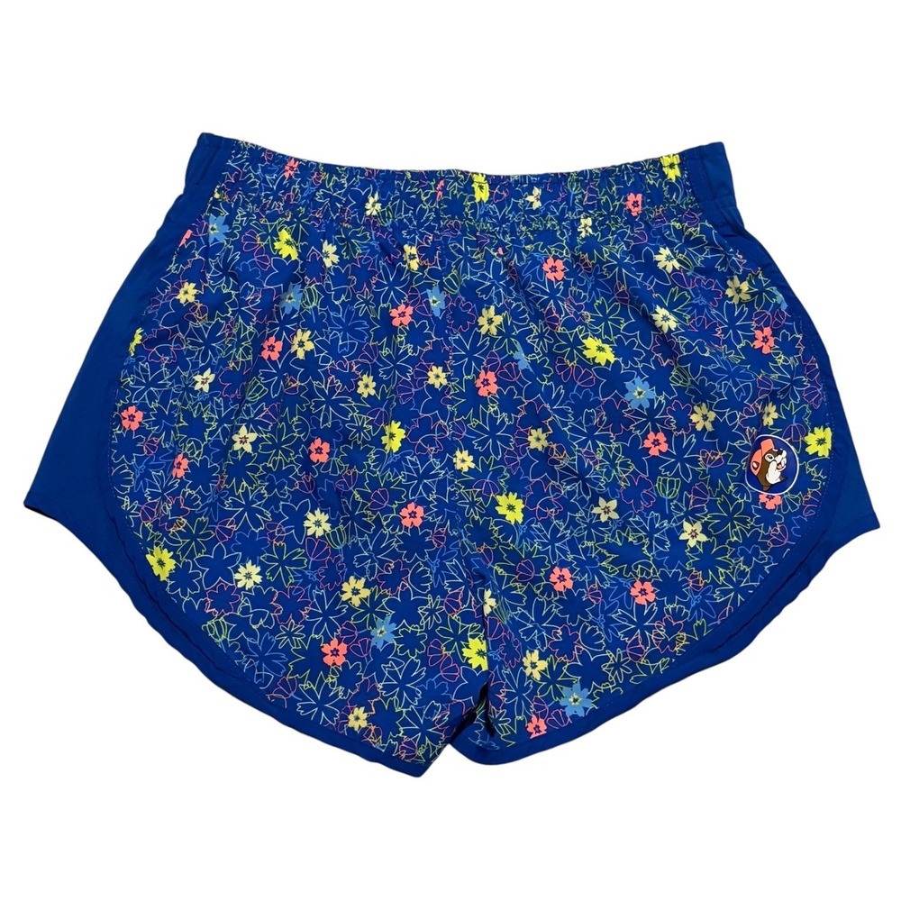 Bucky's Floral Running Shorts Blue Neon Flower Print‎ Women's Athletic Shorts